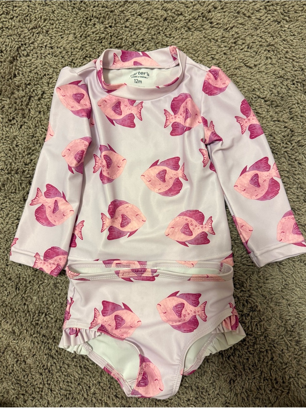 Carter's Pink and Magenta Fish Long Sleeve Rash Guard Swim Set